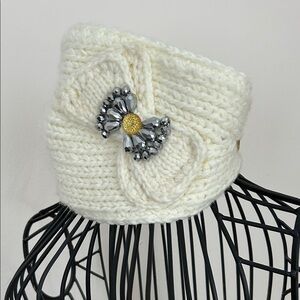 C.C Cream Knit Headband with Gem Floral Accent